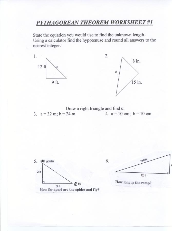 Pythagorean Theorem Worksheet #1