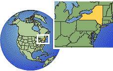 This is a picture of a globe with a small map of NYS.