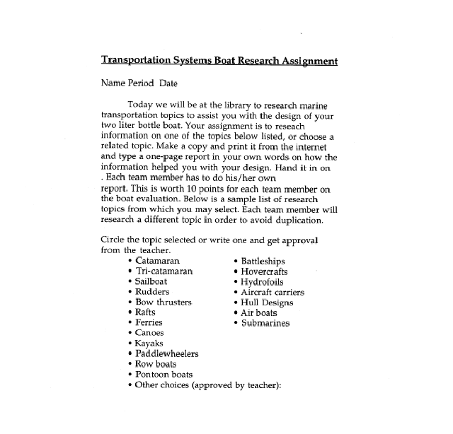 Transportation Systems Boat Research Assignment